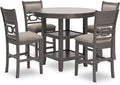 Signature Design by Ashley Wrenning Classic Upholstered Counter Height Dining Table and 4 Bar Stools with Storage, Set of 5, Gray & Light Gray