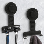 Suction Cup Razor Holder for Shower Wall 2 Pack,Heavy-Duty 15lbs Suction Hooks for Razor,Towel,Phone,Loofah, Removable Damage-Free Metal Shower Hook,Shaver Holder(Black)