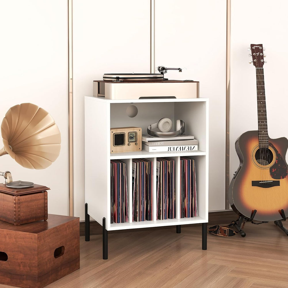 Tangkula Record Player Stand, Turntable Side Table Nightstand w/Charging Stat...