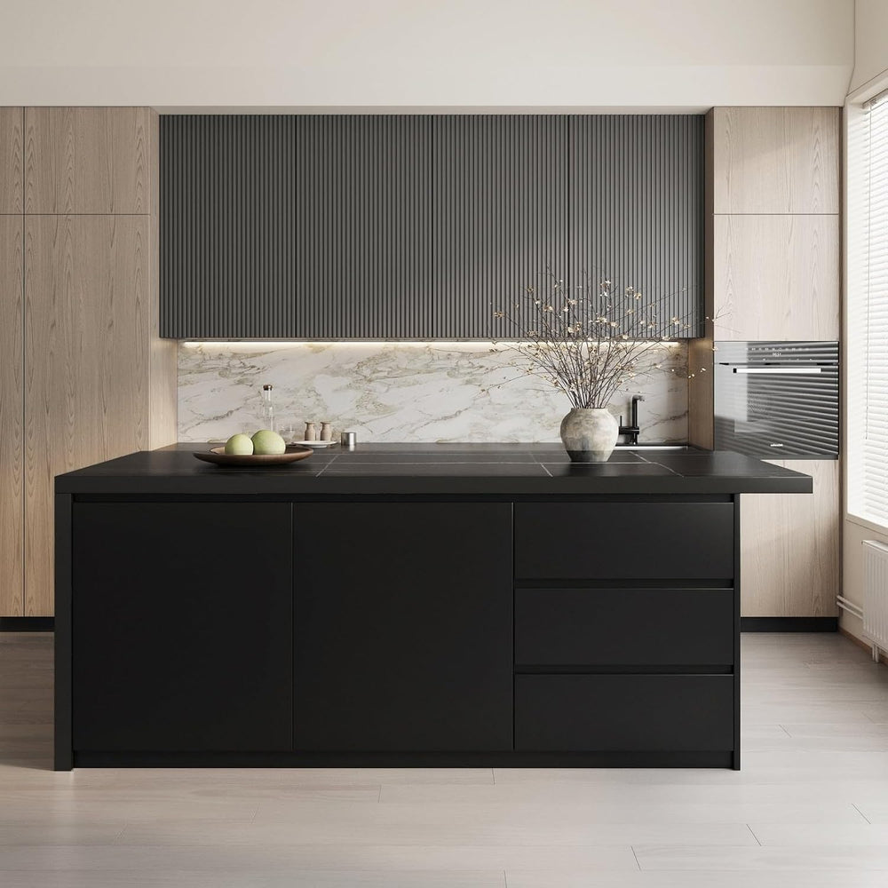 homary Kitchen Island with Storage & Wine Rack, 72" Modern Black Kit...