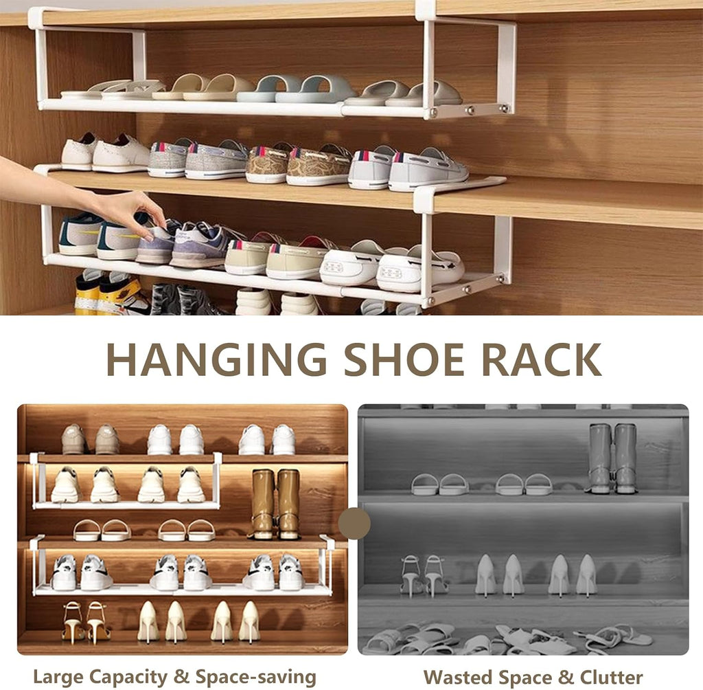 UFORU 4PC Expandable Shoe Rack for Closet,Hanging Shoe Rack Organizer,Black | Shoe Shelf Dividers,Adjustable Under Cabinet Shelf,Under Shelf Storage for Kitchen, Book, Clothing Storage and Organization