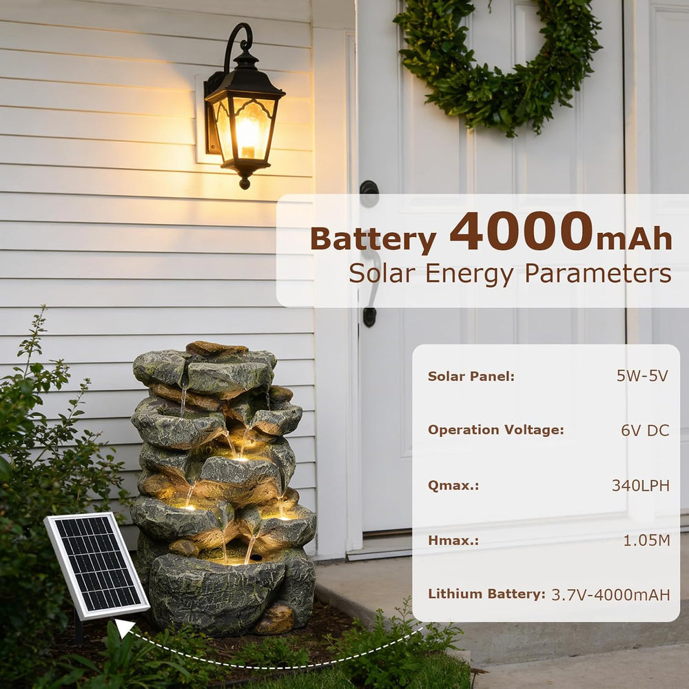 5 Tiered Solar Water Fountain Outdoor Garden with LED Lights
