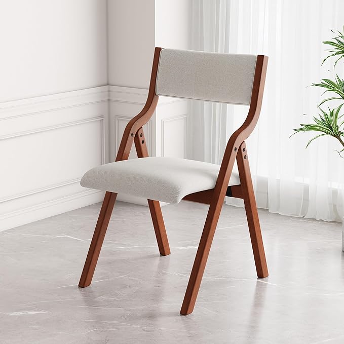 Ball & Cast Upholstered Folding Dining Chairs Set of 2, Foldable Wooden Chair 2-Pack, Portable Office Meeting-Chair for Kitchen Outdoor Activity, Easy Carry & Storage, Cherry+Cream