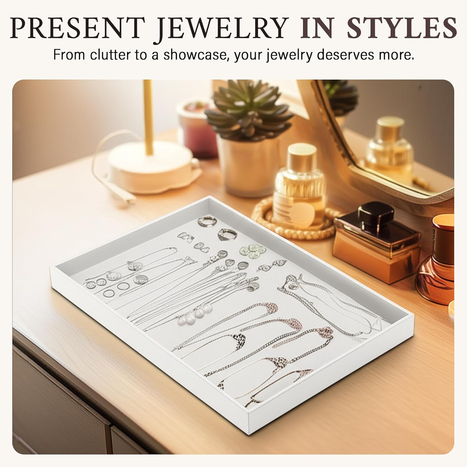 RJ Displays 6 Pack Stackable Jewelry Tray Set, Stackable Plastic Jewelry Organizer Tray, Jewelry Drawer Organizers, Drawers Inserts, Earring Organizer for Women Perfect Trays (White) 14.75x 8.25x1