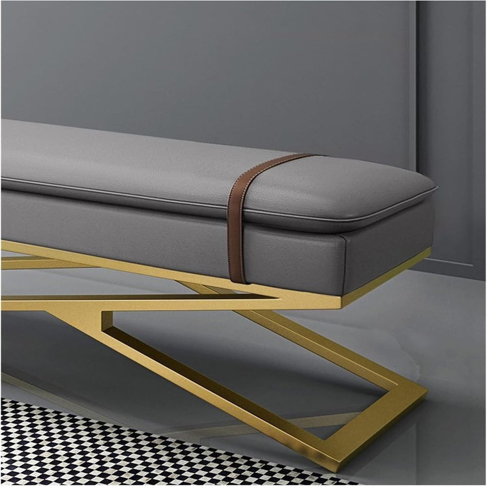 Modern Modern Entryway Bench Leather Upholstered Dining with Metal Base, Padd...