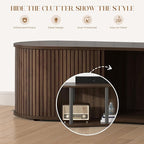 59" Fluted TV Stand with Sliding Tambour Door, Mid Century Modern Wood Media Console with Storage Cabinet, Entertainment Center for Living Room (Walnut)