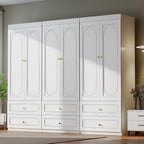 Armoire Wardrobe Closet with Drawers: 74" White Wardrobe Closet with 6 Doors, Large Armoire with 6 Drawers, Hanging Rod, Wood Closets for Bedroom