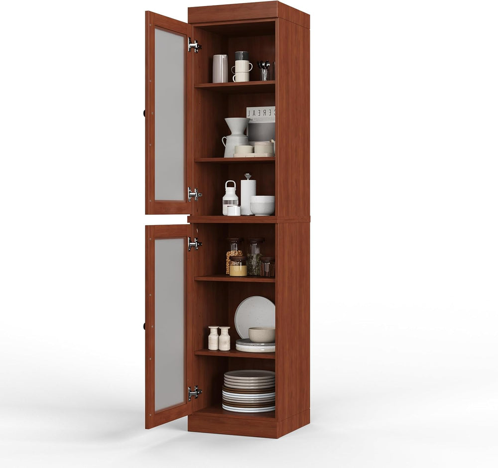 Palace Imports Solid Wood Kitchen Pantry Cabinet w/Frosted Glass Doors - Narr...