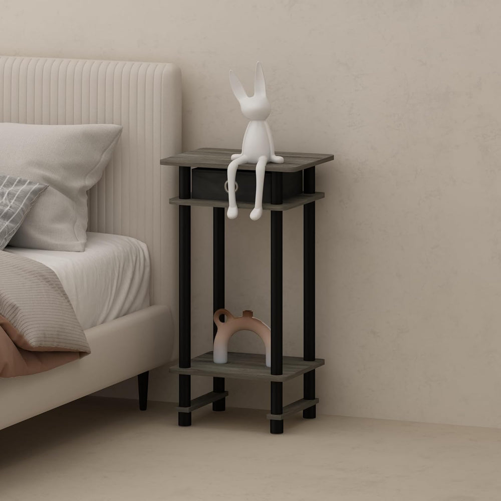 Furinno Turn-N-Tube Tall Nightstand with Bin, 2-Pack, Plastic Poles, French O...
