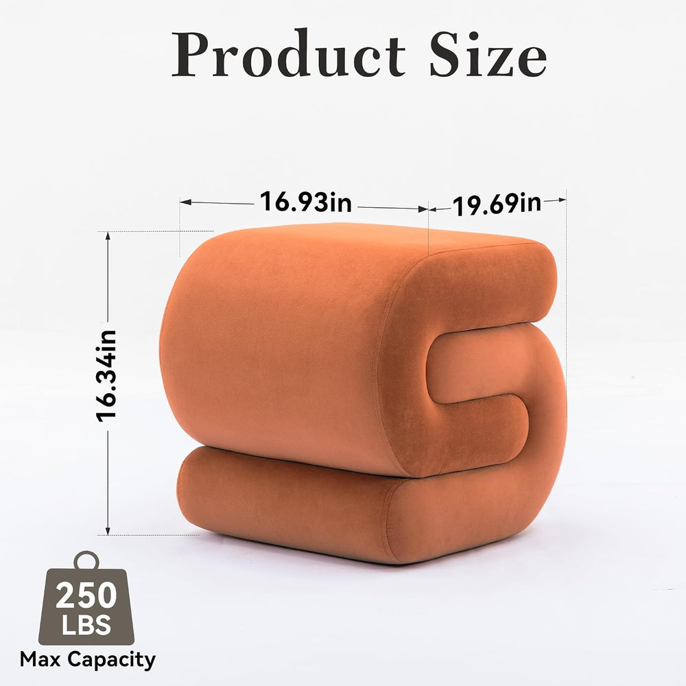 FOXHUNTER S Shape Modern Pouf Ottoman Vanity Stool, Velvet Orange | Footstool...