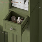 ChooChoo Narrow Bathroom Storage Cabinet with Adjustable Shelves and Drawer | Tall Slim Storage Cabinet, Freestanding Cupboard for Small Spaces, Green