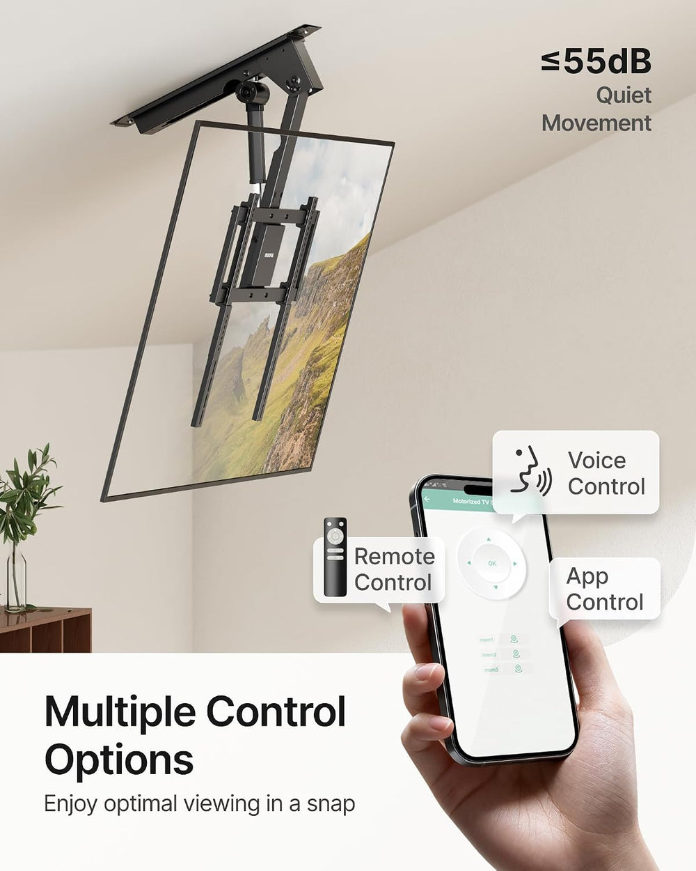 monTEK Motorized Ceiling TV Mount for 32-75 Inch TVs, Holds up to 121 lb | Lo...