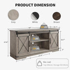 IDEALHOUSE Farmhouse TV Stand for 65 inch TV, Entertainment Center with Sliding Barn Doors and Adjustable Shelves, Rustic Wood Media Console Table for Living Room, Bedroom, Grey