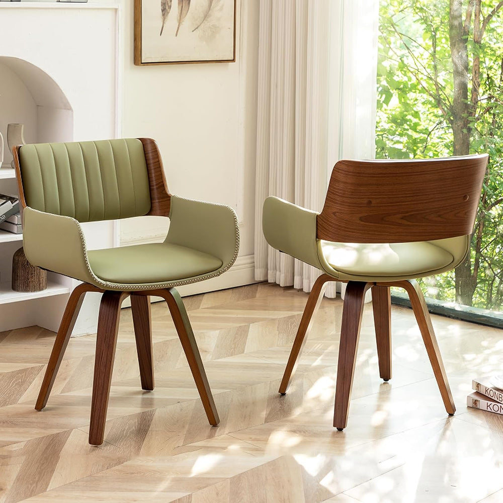 LUNLING Swivel Accent Faux Leather Dining Chairs Set of 2 Mid Century Modern ...