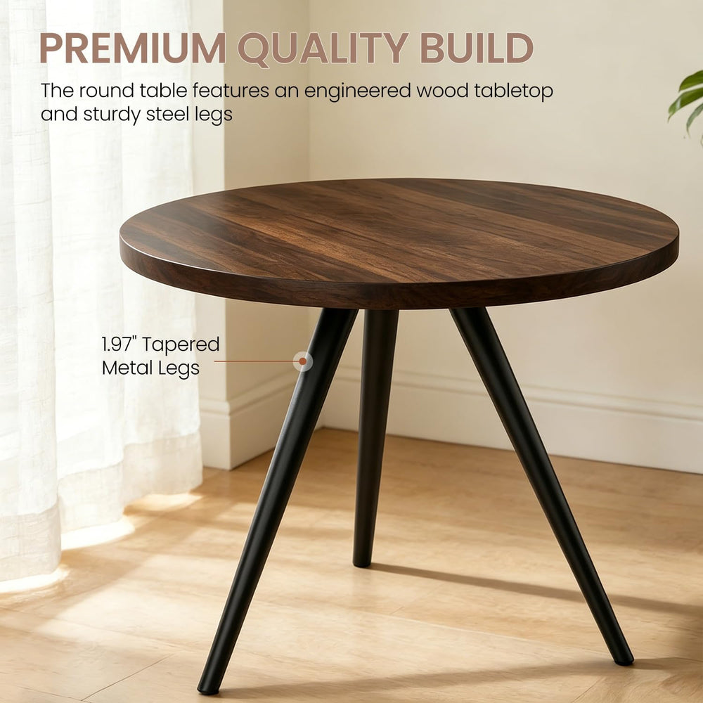 34.6" Round Dining Table Set for 2, Walnut Small Dining Room Set | Space...
