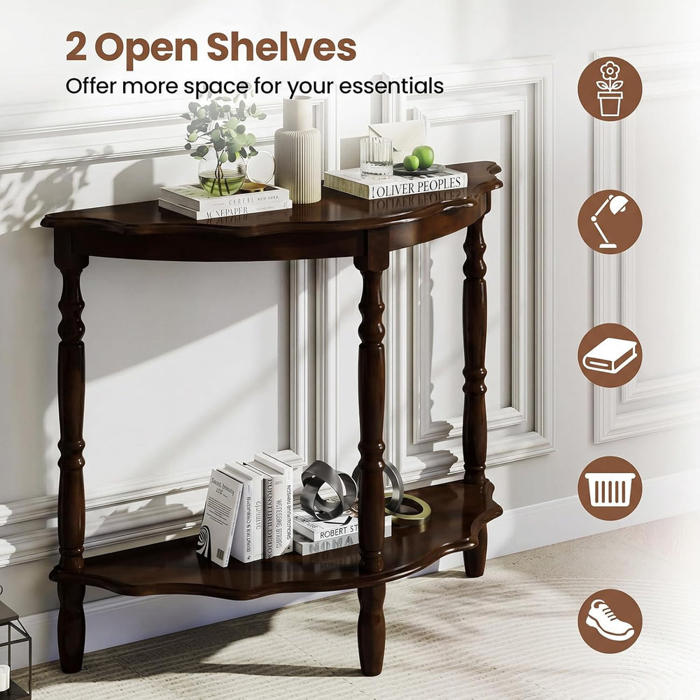 Giantex 42" Half Moon Console Table, 2-Tier Semi-Circle Entryway Table w...