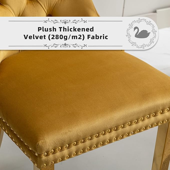 Velvet Upholstered Dining Chairs Set of 6, Modern Style Kitchen Side Chairs w...