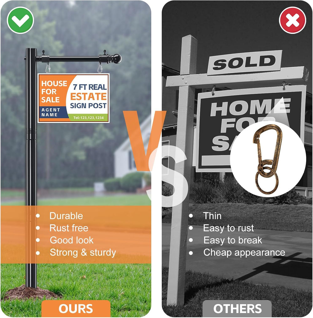 Real Estate Sign Posts 7FT Wind-Resistant Yard Sign Holder with Adjustable 32...