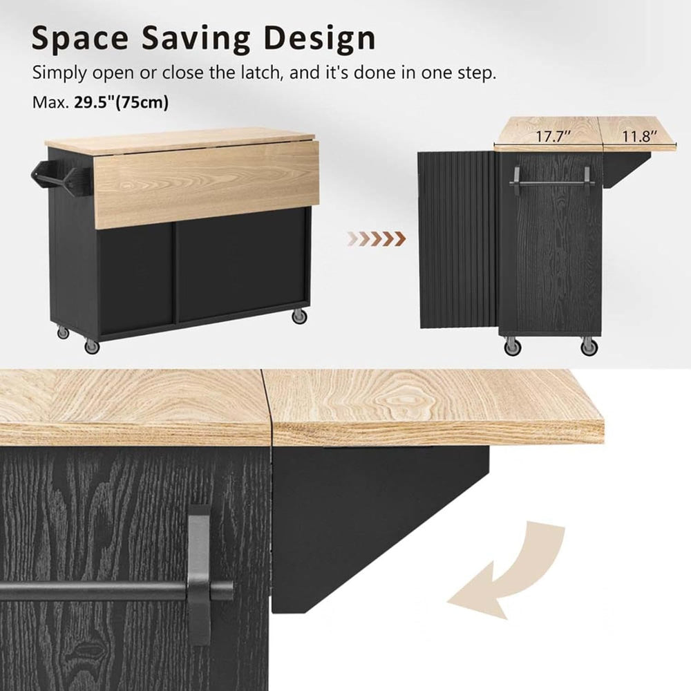 Floating Island Kitchen with Drop Leaf Countertop Internal Storage Rack, Kitc...