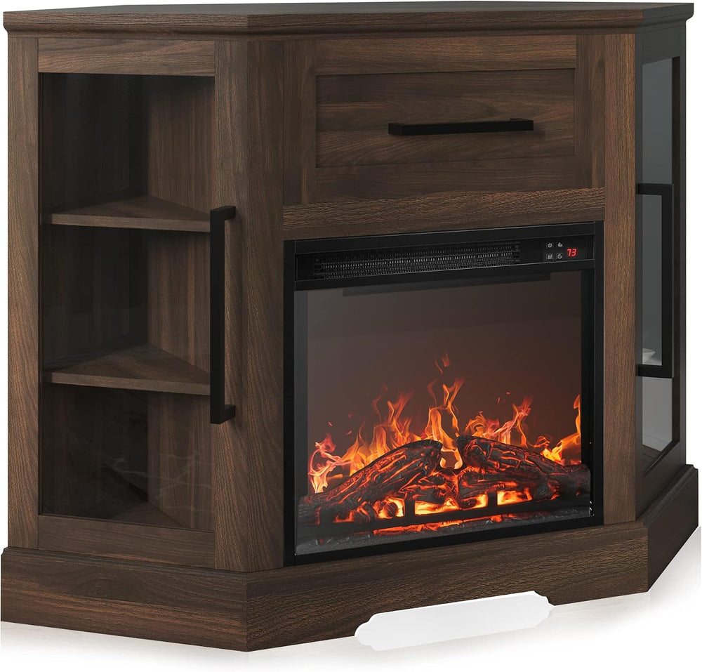 BELLEZE 43" Corner TV Stand with 18" Electric Fireplace Heater for ...