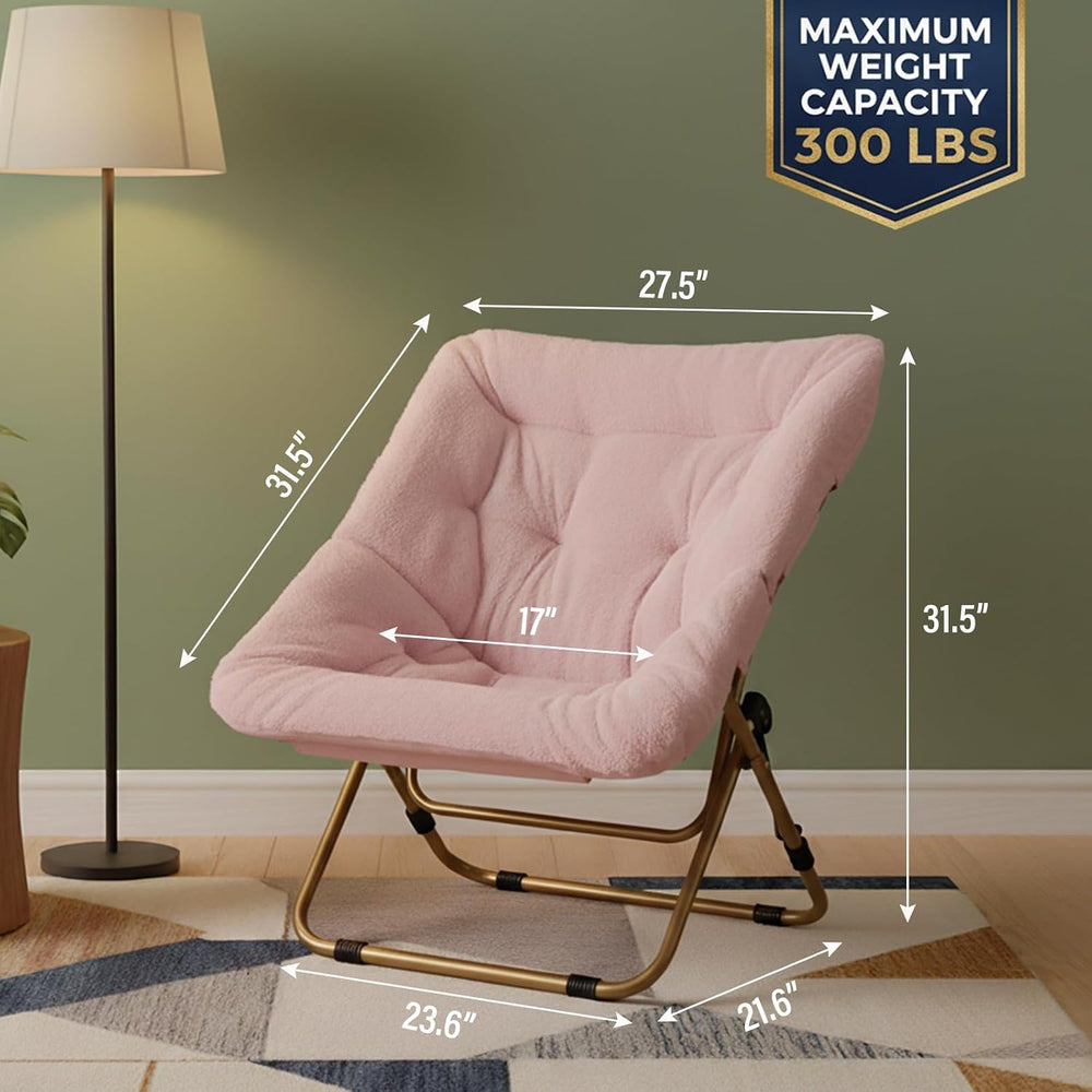 Tiita Comfy Folding Saucer Chair for Adults, Moon Chair, Pink | Soft Faux Fur...