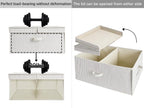 StorageWorks Extra Large Storage Bins with Lids, 55L Decorative Organizer with Divider Board, Fabric Boxes with Handles, Khaki and Beige Stripes, 2-Pack