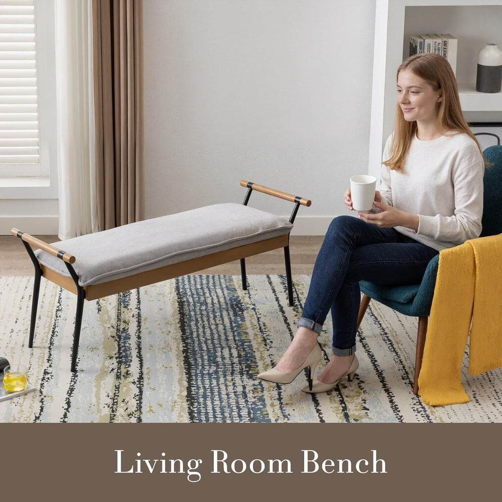 HEAH-YO Modern Dining Bench, 51 Inches Entryway Bench with Armrests, Upholste...