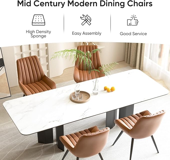 Nalupatio Modern Dining Chairs Set of 4, Comfy Dining Room Chairs with Thick Cushions, Upholstered Fabric Kitchen Side Chairs with Metal Legs, Brown