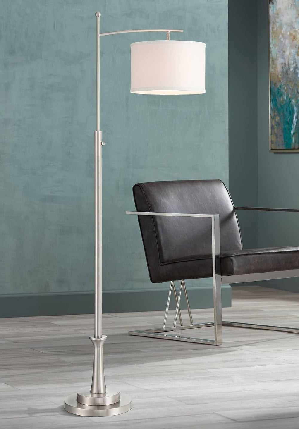 Possini Euro Design Burbank 64" Tall Brushed Nickel Downbridge Floor Lamp