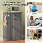 Tilt Out Trash Can Cabinet, 10 Gallon Fluted Laundry Hamper Cabinet with Drawers, Freestanding Wooden Hidden Garbage Can Cabinets for Kitchen, Living Room, Without Trash Bin or Laundry Hamper, Grey