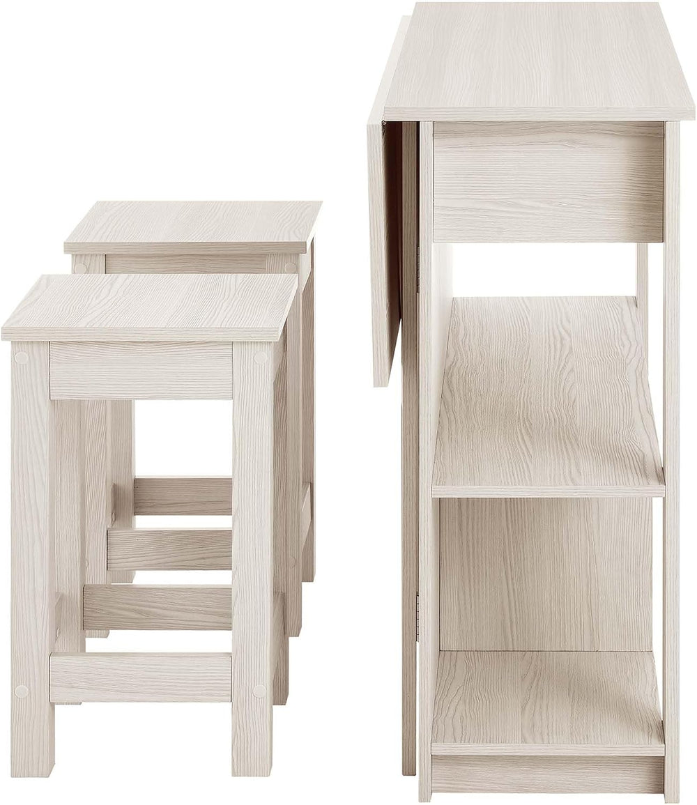 Modway Meadowbrook 3-Piece Kitchen Island with Seating and Drop-Leaf Table in...