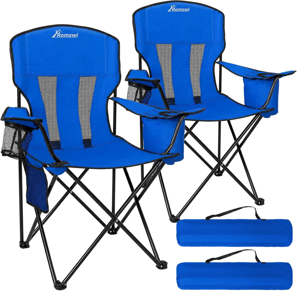 Camping Chairs for Adults 2 Pack, Folding Chair with 4-Can Cooler Bag & C...
