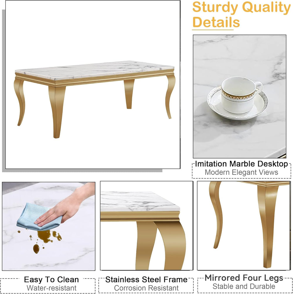 3 Piece Living Room Table Set, White Marble Coffee Table Set of 3, Modern Cof...