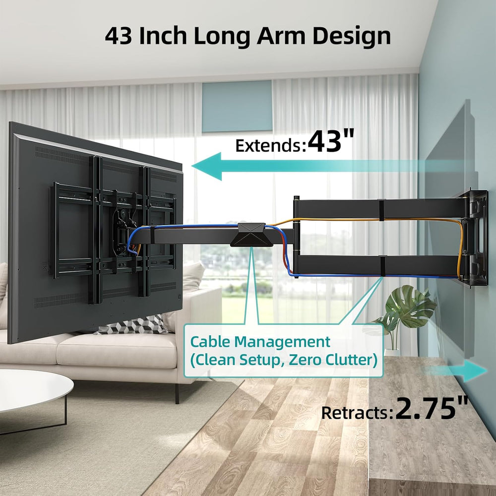 HCMOUNTING Extra Long Arm Full Motion TV Wall Mount for 42–80” TVs | 43” Long...