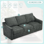 83” Chenille 3 Seats Sofa w/Comfortable Back Cushions, Grey | Modern Couch w/Deep Seat Space, Upholstered 8 Seater Sofa w/High Resiliency Foam for Living Room
