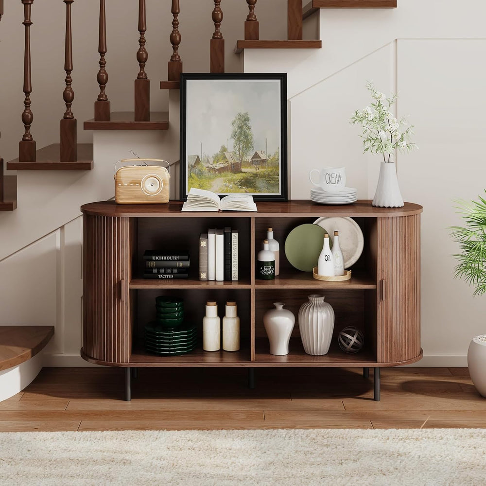 Buffet Sideboard Cabinet with Storage, 55" Fluted Cabinet with Sliding D...