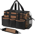 Wearable Cleaning Caddy, Cleaning Caddy Supplies Organizer with Handle & Shoulder Straps for Housekeepers, Under Sink & Car Cleaning Tool Organizers Bag with 4 Foldable Divider (Brown)