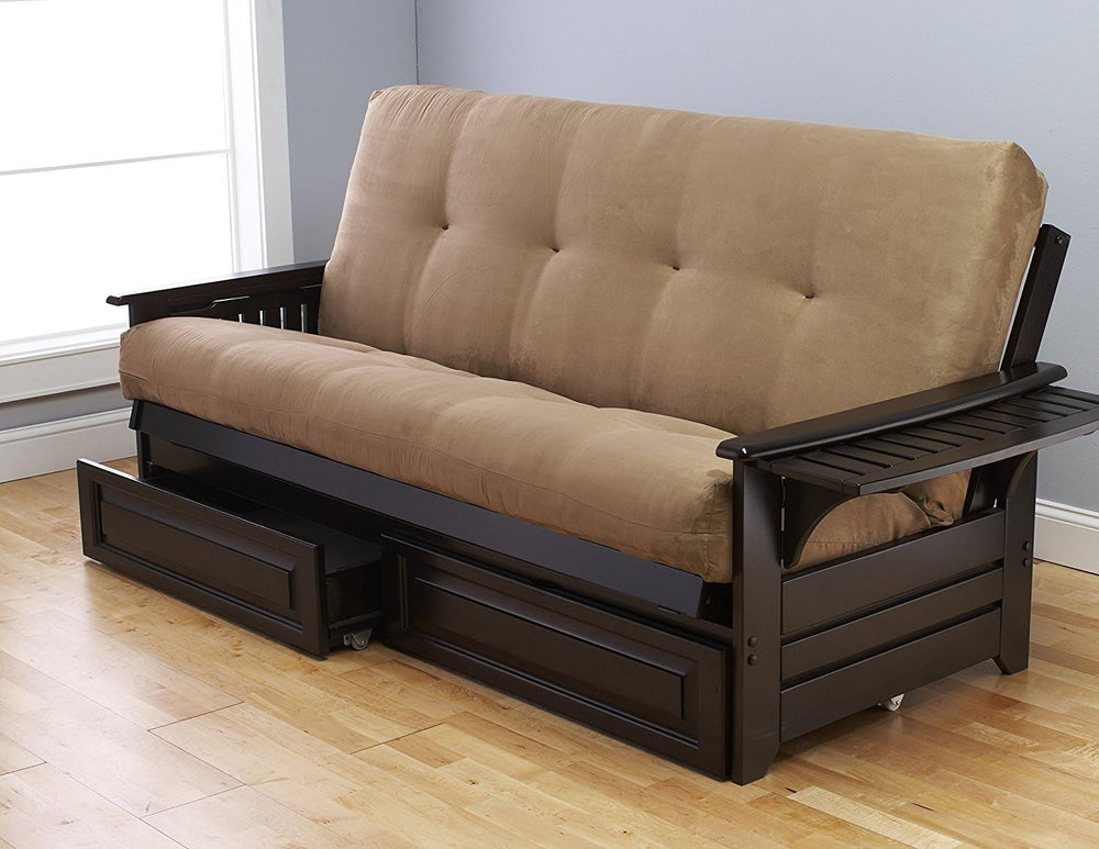 Queen Size Phoenix Espresso Frame w/ 7 Inch Mattress Microfiber Suede Futon S...