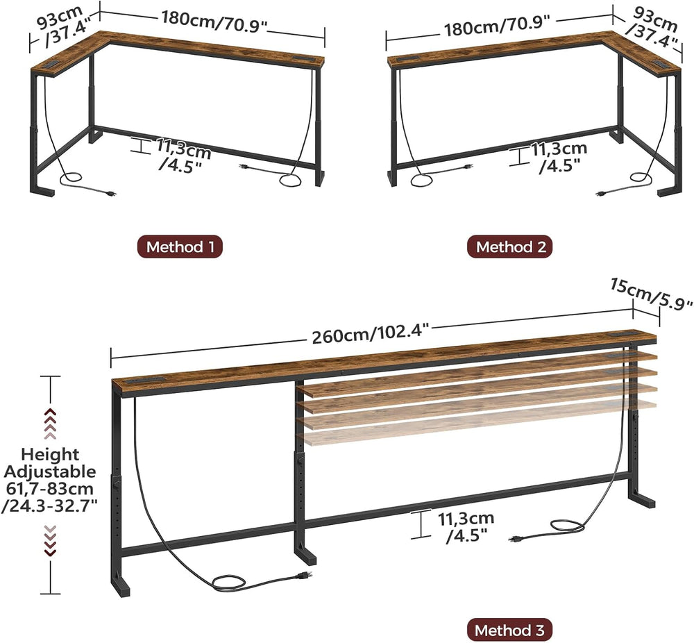 MAHANCRIS 102.3" Console Table with Adjustable Height(24.3"-32.7&qu...