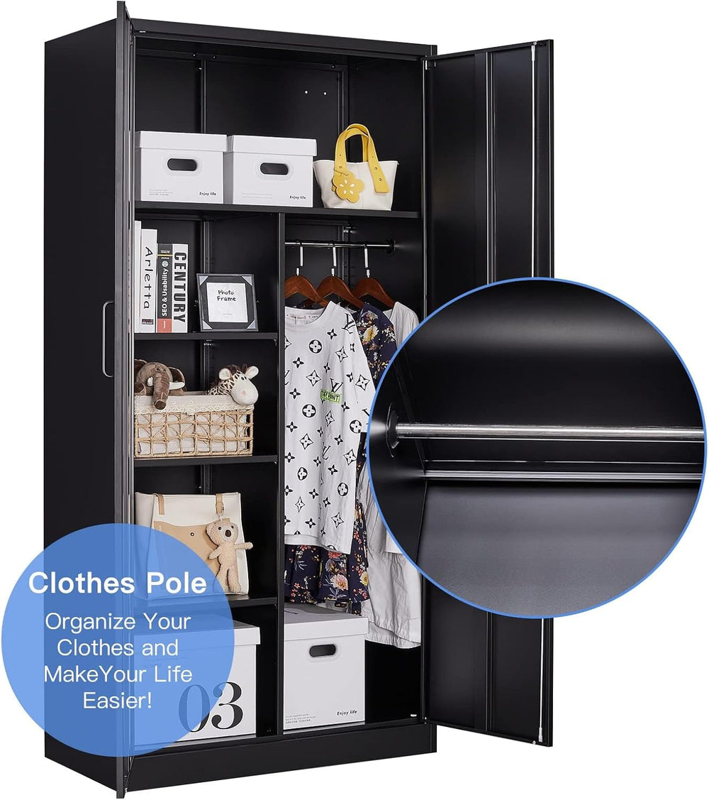 Yizosh Metal Armoire Wardrobe Closet Cabinet for Hanging Clothes with Lock Do...