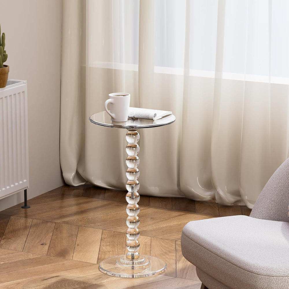 Acrylic Side Table, End Table Round Top with Solid Post for Living Room, Bedr...