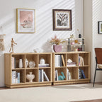 6 Cube Storage Book Shelf, 40" Wide Low Horizontal Bookcase with Curved Edge, Floor Standing 2-Tier Wooden Bookshelf with Base, Modern Short Book Case for Bedroom, Study, Entryway, Natural Oak