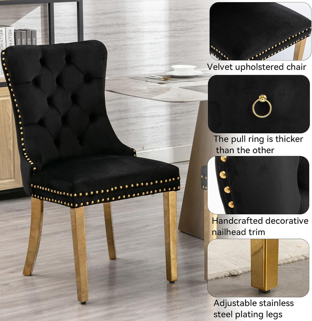 36" Luxury Gold Glass Dining Room Table Set for 4, 5-Piece Round Kitchen...