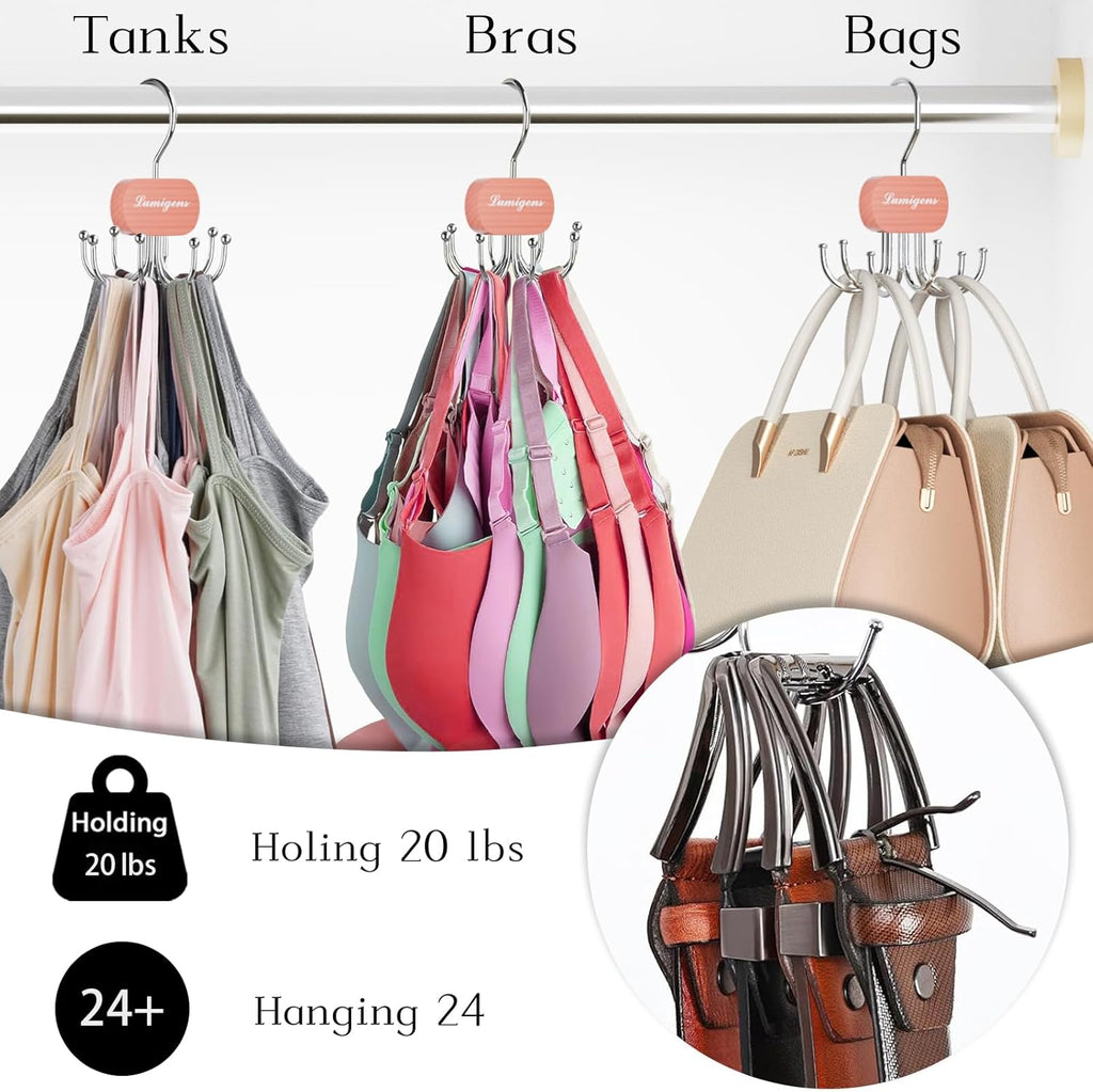 Cedar Wooden Belt Hanger, Belt Organizer for Closet,Rotatable Tie Rack,Belt Holder,Hanging Closet Storage Hook for Belt, Bra, Tank Top, Tie, Scarf, Purse, 3PCS