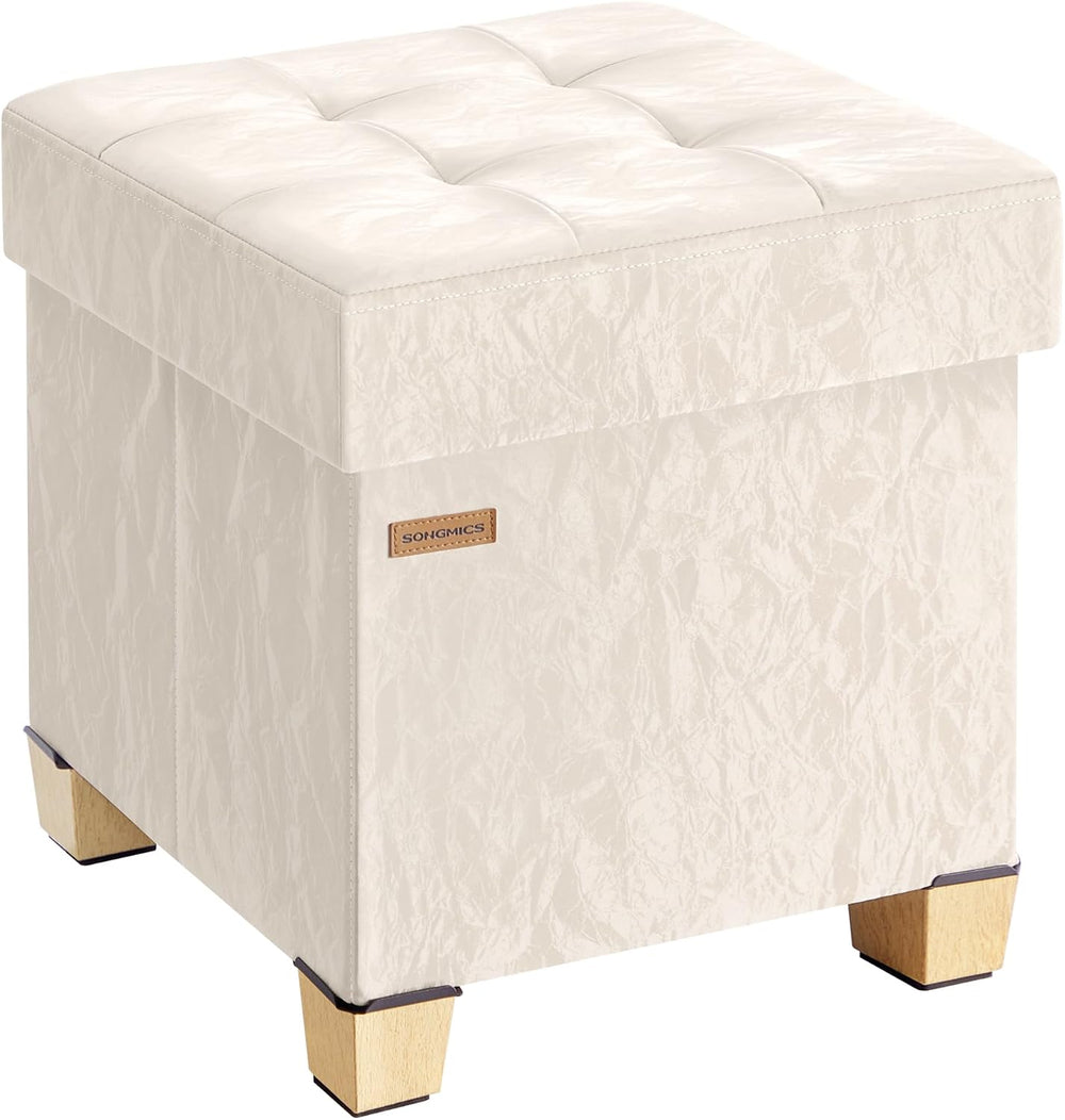 SONGMICS Storage Ottoman, Textured PU Leather Footstool with Legs, Footrest w...