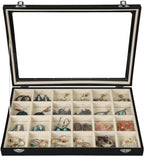 Stratalife Jewelry Tray 24 Grid Earring Organizer with Clear Lid Jewelry Holder Organizer Jewelry Organizer Box Jewelry Storage Crystal Holder For Stones Display (Beige Black)