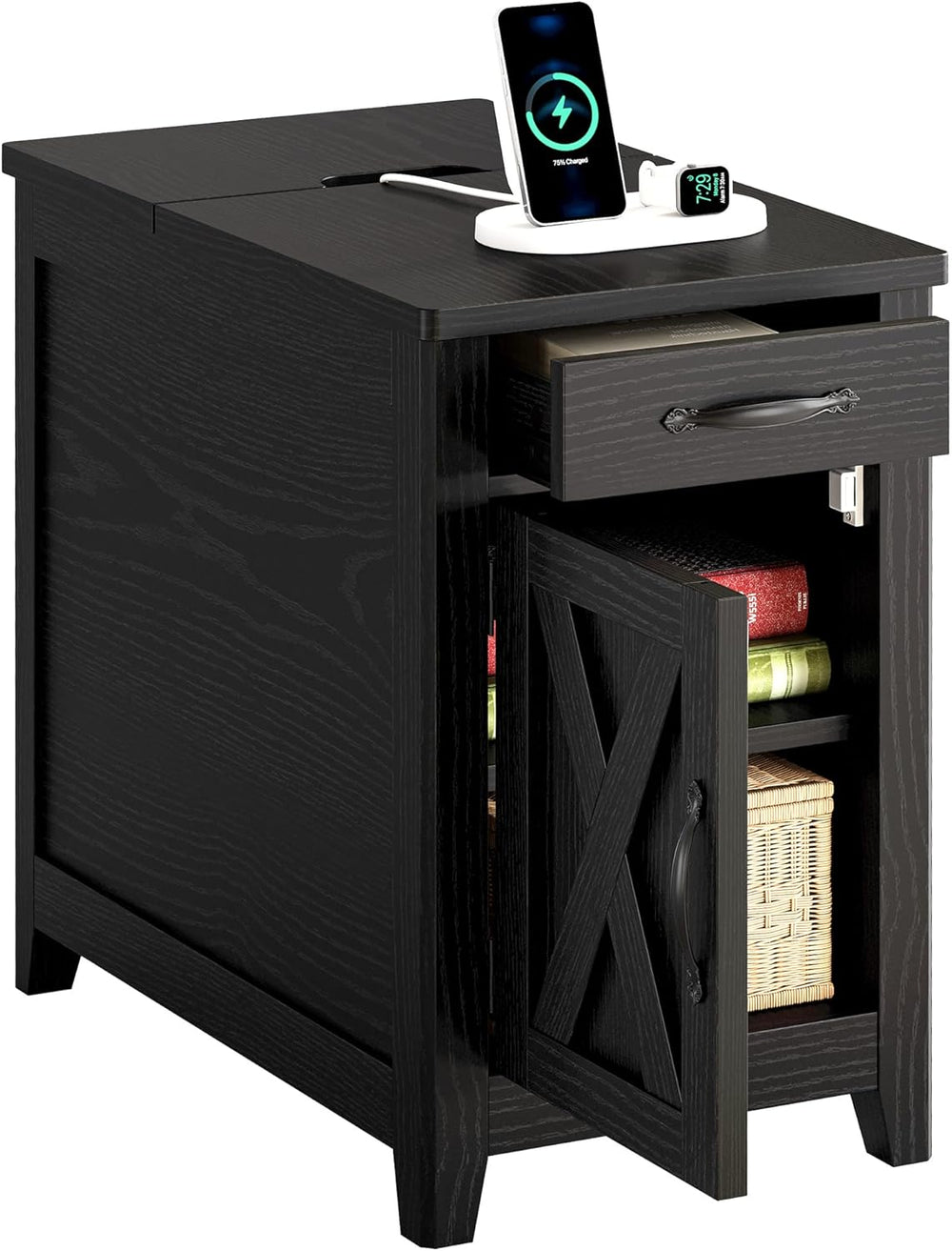 IRONCK End Table with Charging Station, Narrow Side Table for Living Room, Fa...