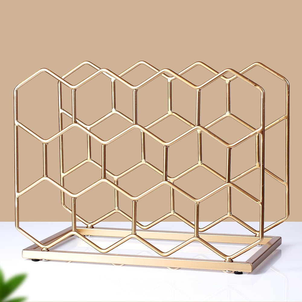 14 Bottle Countertop Wine Rack - Freestanding Modern Gold Metal Wine Rack - T...