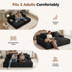 80'' Double Chaise Lounge Chair Indoor, Non-Assembly with Cup Holders 4pcs | Luxanimarion Deep Seat Sofa with Cup Holders Boneless Bed with 4pcs Pillows for Living Room Bedroom, Black- Corduroy