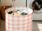 CLOCOR Laundry Basket, Waterproof Fabric Storage Container, Room Decor, Gift Basket(Pink Grid)
